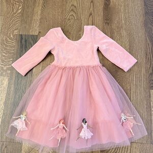 Mini Boden Pink Velvet Dress with Ballerina Appliqués. Size 6